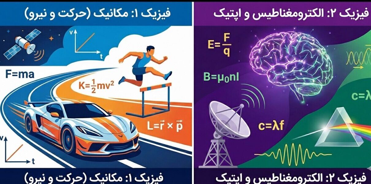 فرق فیزیک ۱ و فیزیک ۲ چیست؟ مقایسه مفاهیم، فرمول‌ها و کاربرده
